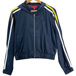 Guess Blue White Yellow Stripe Zip Up Retro Track Jacket Women Medium